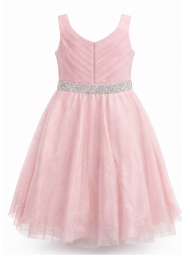 Kids' Formal Pink Tulle Gown – Shimmery Sleeveless Birthday Dress