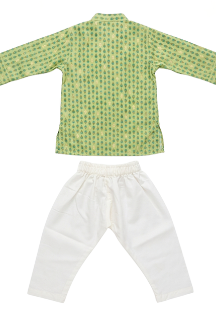 Green Printed Kurta Pajama Set for Boys | Soft Festive Kidswear