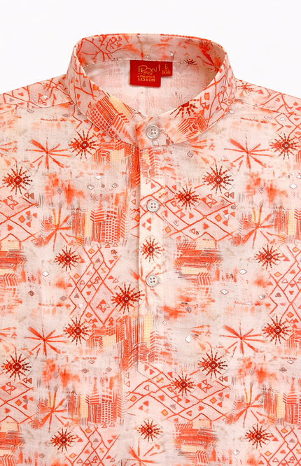 Kids' Designer Festive Kurta Pajama – Premium Peach Starburst Print Celebration Wear