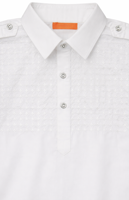 Boys' White Pathani Kurta Set with Chikankari Embroidery