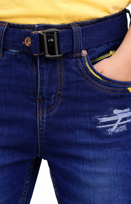 Boys' Aviation-Themed Embroidered Denim Jeans with Utility Belt