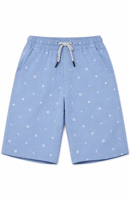 Kids' Premium Canvas Summer Shorts – Deep Wine Nautical Anchor & Ship Wheel Print