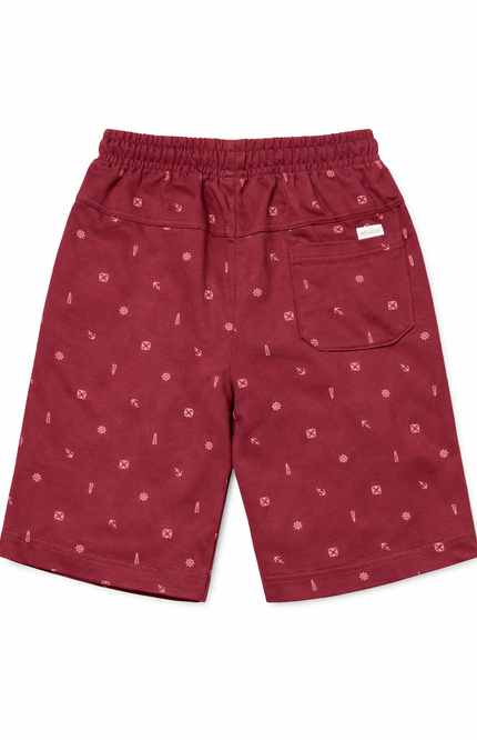 Kids' Premium Canvas Summer Shorts – Deep Wine Nautical Anchor & Ship Wheel Print