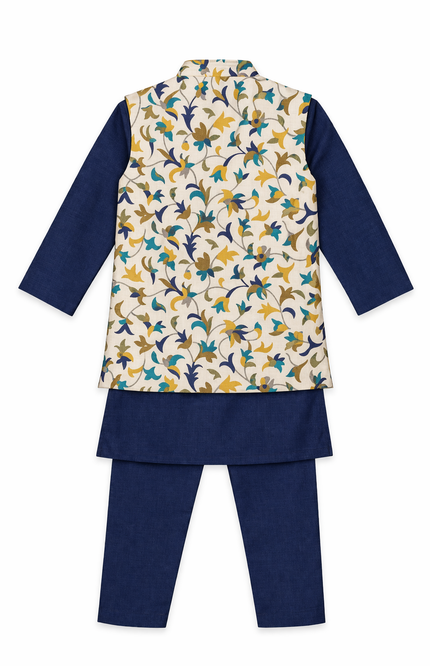 Kids' Premium 3-Piece Ethnic Set – Navy Blue Celebration Wear with Waistcoat
