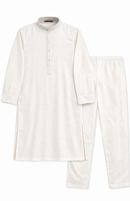 Teen Boys' Solid Kurta Set with Designer Placket