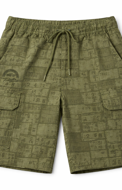 Vintage Map Print Cargo Shorts