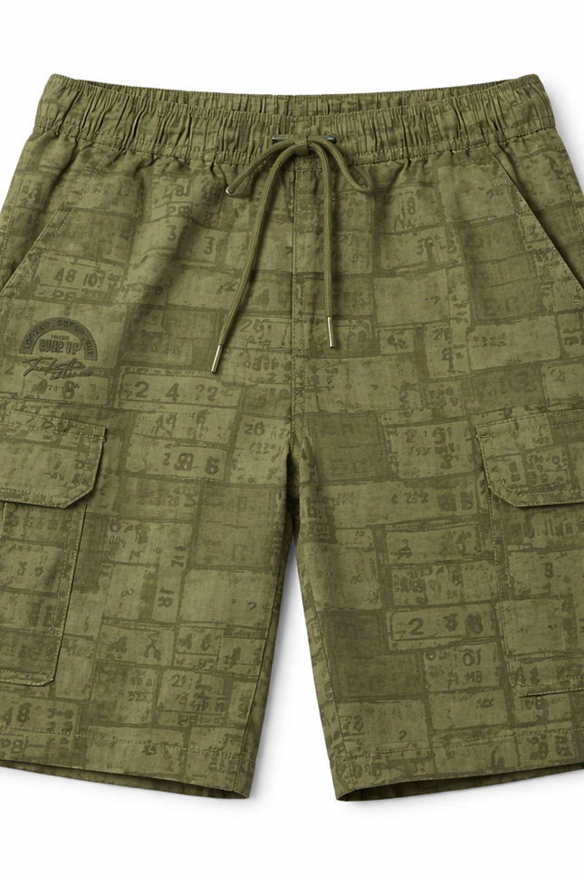 Vintage Map Print Cargo Shorts