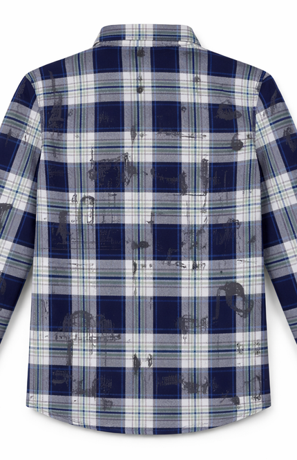 Kids' Urban Layered Outfit – Navy Plaid Shirt & Sporty White Tee