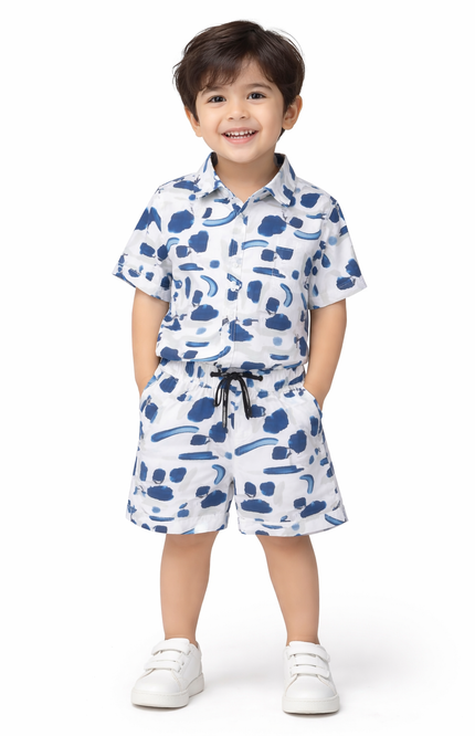 Boys' Blue Abstract Brushstroke Co-ord Set