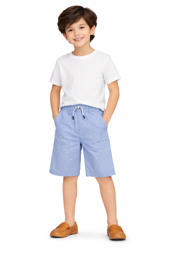 Kids' Premium Canvas Summer Shorts – Deep Wine Nautical Anchor & Ship Wheel Print