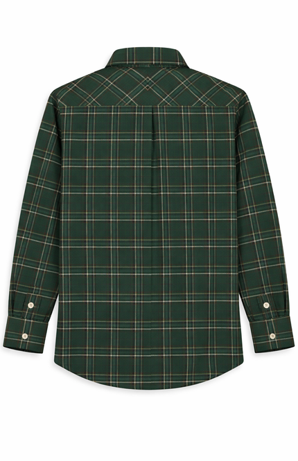 Kids' Designer Forest Green Checked Full-Sleeve Shirt – Premium Apple Cut Hem