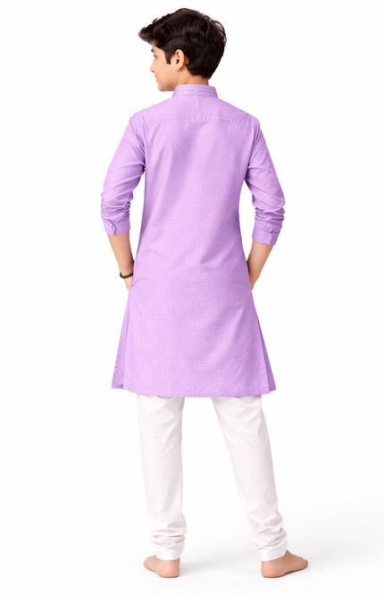 Teen Boys' Solid Kurta Set with Designer Placket