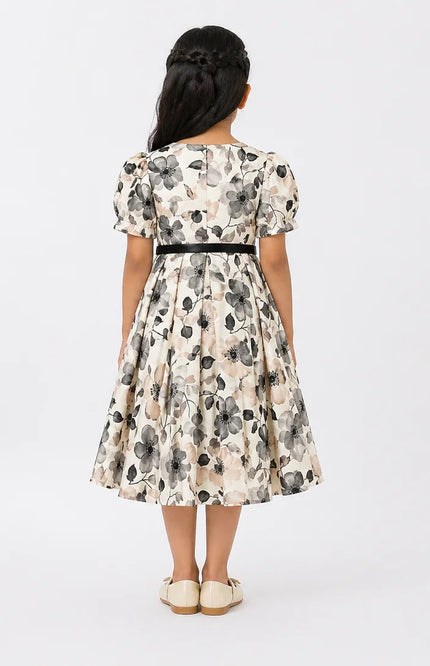 Elegant Floral Kids Dress with Belt