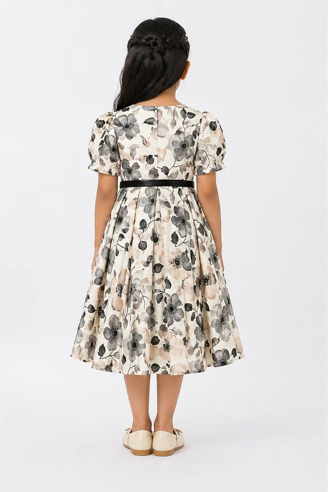 Elegant Floral Kids Dress with Belt