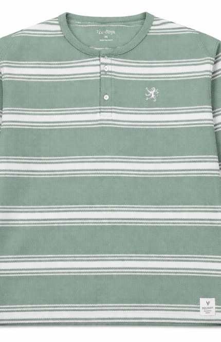 Sage Green Boys' Long-Sleeve Textured Stripe Henley Shirt