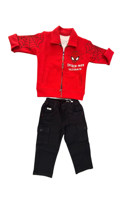 Spider-Themed Outfit Set Graphic Tee, Jacket & Cargo Pants
