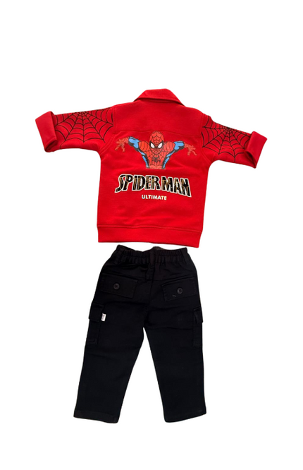 Spider-Themed Outfit Set Graphic Tee, Jacket & Cargo Pants