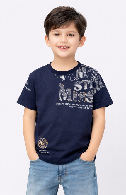 Boys' Navy "Urban Design" Graphic T-Shirt with Metallic Emblem