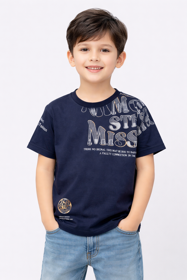 Boys' Navy "Urban Design" Graphic T-Shirt with Metallic Emblem