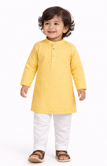 Boys' Sunshine Yellow Tiny Butti Kurta & White Pajama Set