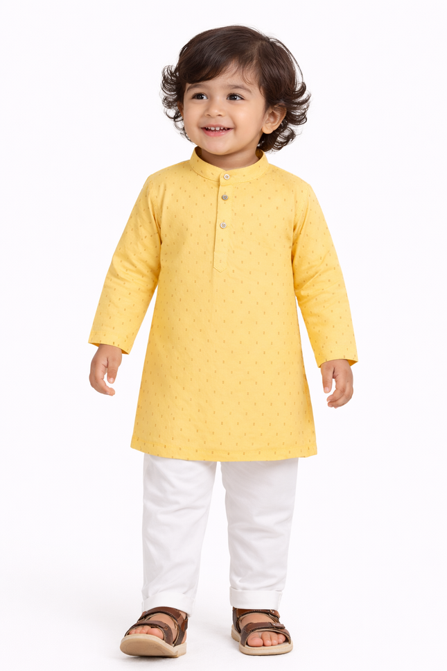 Boys' Sunshine Yellow Tiny Butti Kurta & White Pajama Set