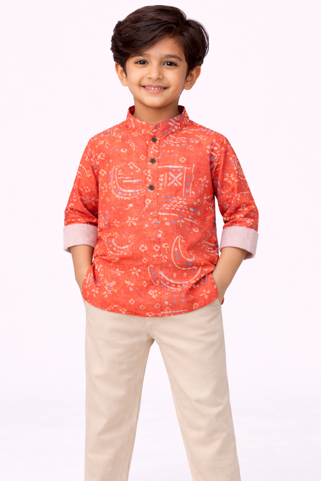 Kids' Premium Cotton Folk-Art Kurta – Designer Ethnic Wear for Pre-Teens