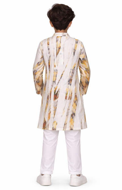 Kids' Designer Mustard Stripe Ethnic Wear – Premium Cotton Celebration Set