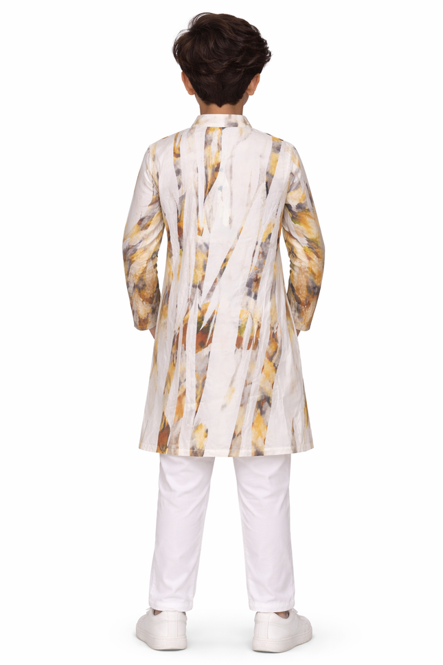 Kids' Designer Mustard Stripe Ethnic Wear – Premium Cotton Celebration Set