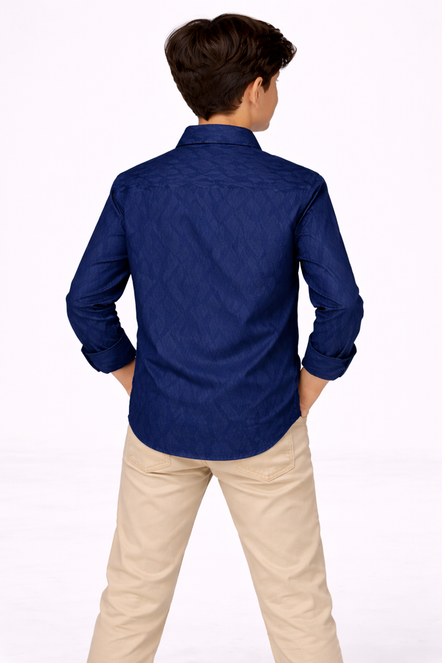 Boys' Geometric Jacquard Long-Sleeve Formal Shirt