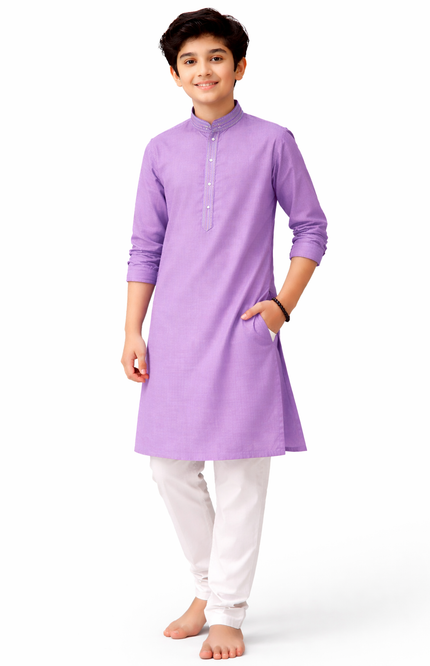 Teen Boys' Solid Kurta Set with Designer Placket