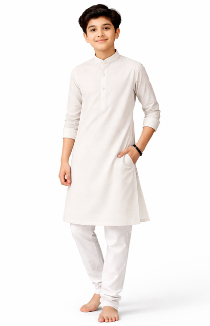 Teen Boys' Solid Kurta Set with Designer Placket