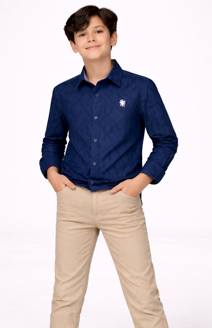 Boys' Geometric Jacquard Long-Sleeve Formal Shirt