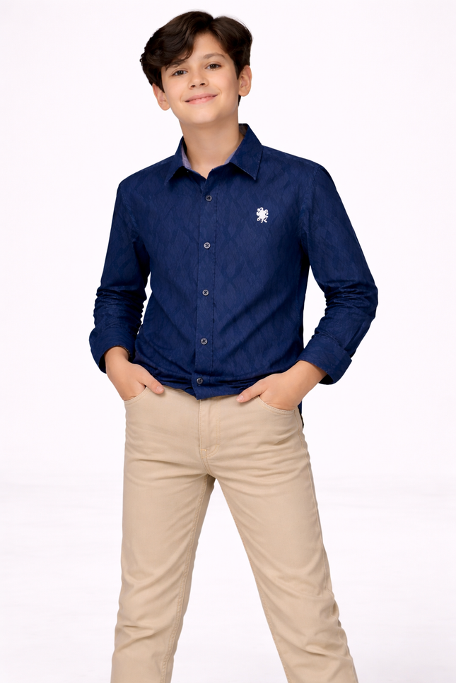 Boys' Geometric Jacquard Long-Sleeve Formal Shirt
