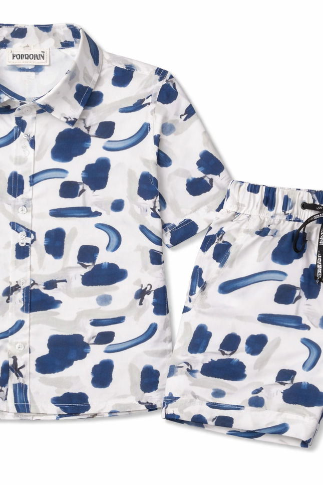 Boys' Blue Abstract Brushstroke Co-ord Set