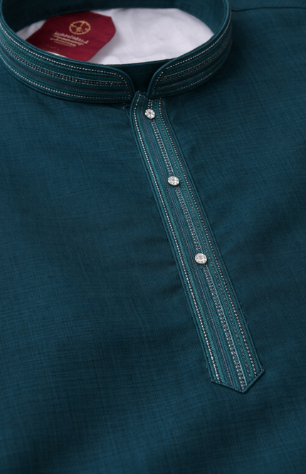 Teen Boys' Solid Kurta Set with Designer Placket