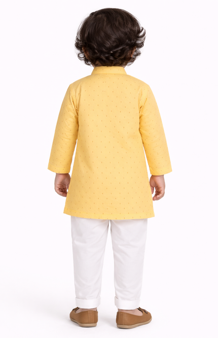 Boys' Sunshine Yellow Tiny Butti Kurta & White Pajama Set