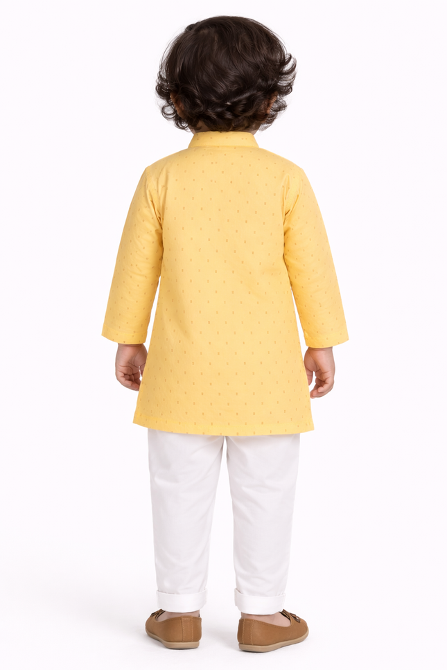 Boys' Sunshine Yellow Tiny Butti Kurta & White Pajama Set