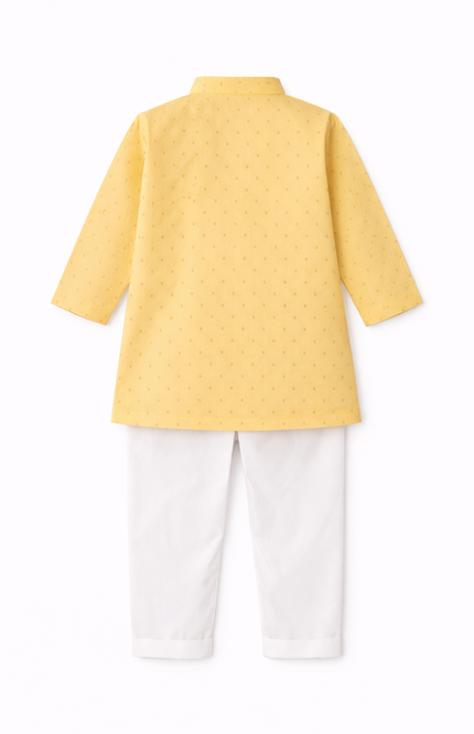 Boys' Sunshine Yellow Tiny Butti Kurta & White Pajama Set