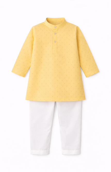 Boys' Sunshine Yellow Tiny Butti Kurta & White Pajama Set