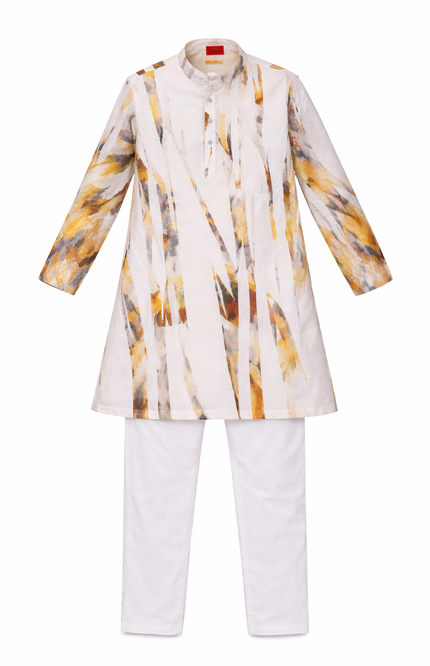 Kids' Designer Mustard Stripe Ethnic Wear – Premium Cotton Celebration Set