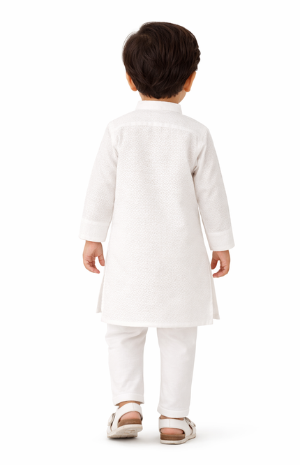Boys' White Self-Textured Kurta Set