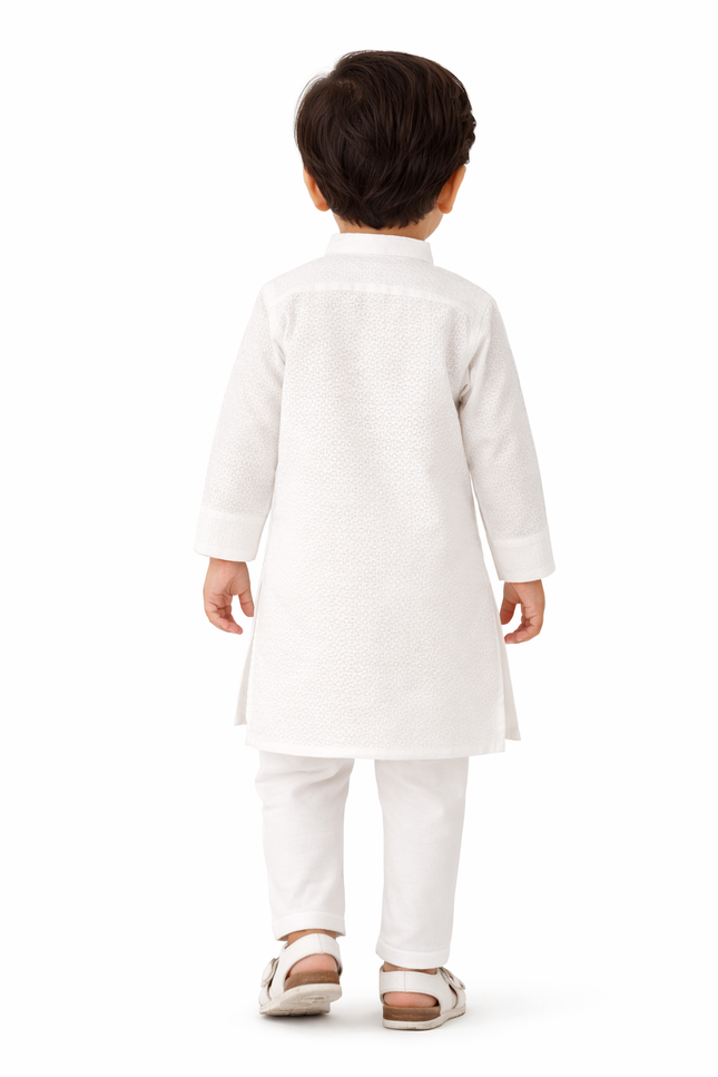 Boys' White Self-Textured Kurta Set