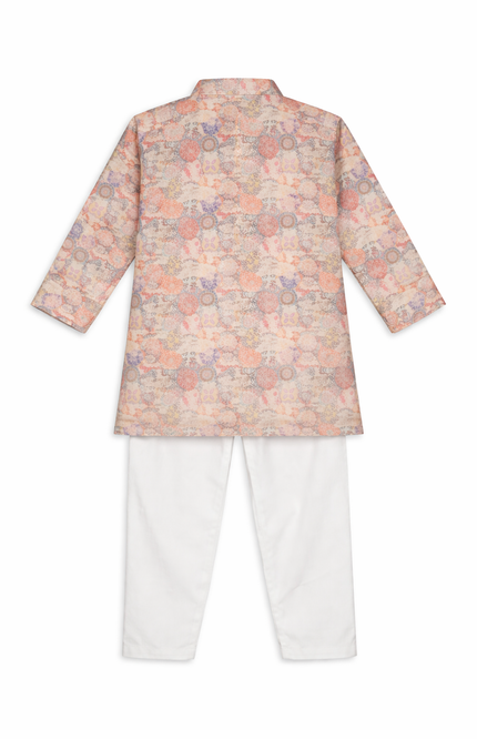 Boys' Peach Bohemian Mandala Patchwork Kurta & Pajama Set