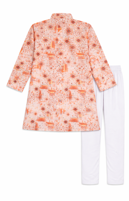 Kids' Designer Festive Kurta Pajama – Premium Peach Starburst Print Celebration Wear