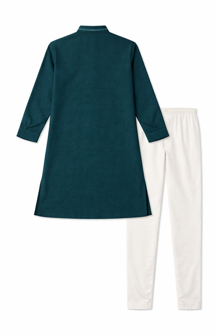 Teen Boys' Solid Kurta Set with Designer Placket