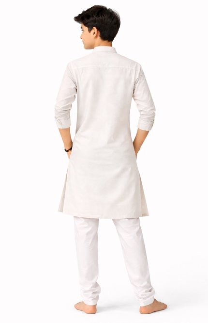 Teen Boys' Solid Kurta Set with Designer Placket