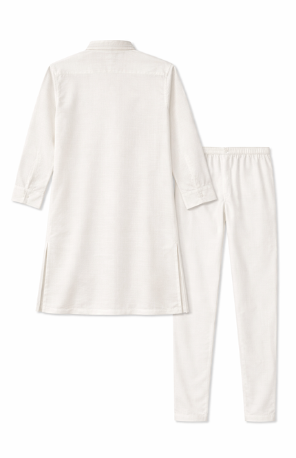 Teen Boys' Solid Kurta Set with Designer Placket
