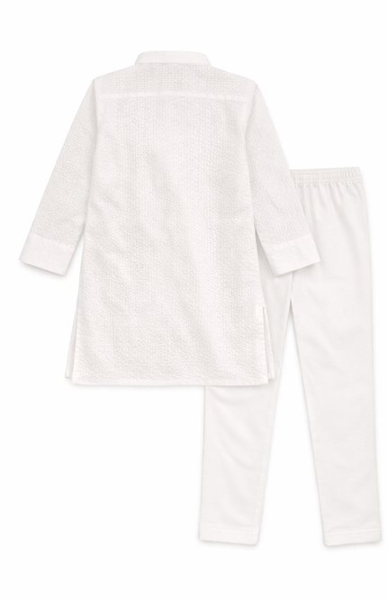 Boys' White Self-Textured Kurta Set