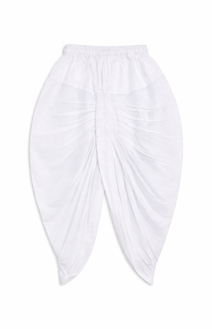 Boys' White Angarkha Kurta & Dhoti Set with Potli Buttons