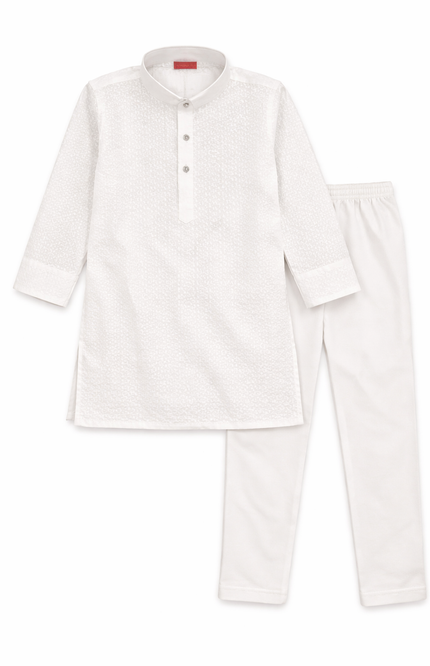 Boys' White Self-Textured Kurta Set